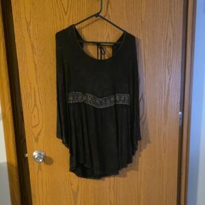 POL Black Blouse with Intricate Detailing